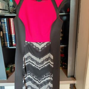 Enfocus Studio Red and Black Lace Midi Dress